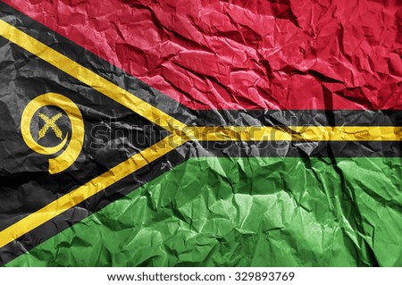 Vanuatu flag painted on crumpled paper background