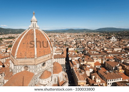 In the picture the cathedral of Santa Maria del Fiore and Florence town view from the bell tower of Giotto.
