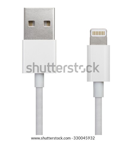 White 8-pin cable for smartphone isolated on a white background
