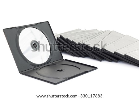 DVD boxes with disc on white background