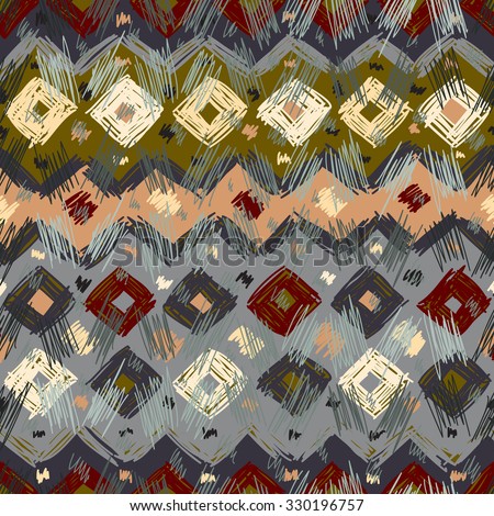 Ethnic geometric seamless pattern. The structure of the traditional folk forms, painted by hand. Background for design, packaging, wallpaper, fabrics, textiles.