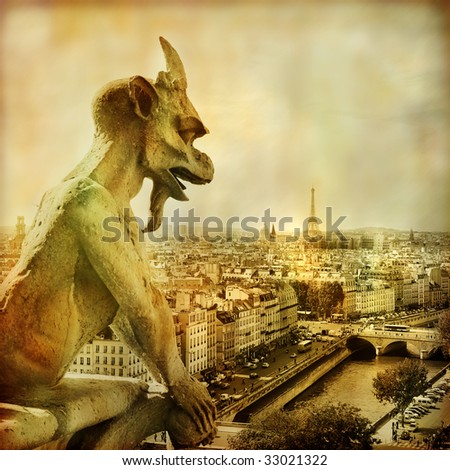 view of Paris from Notre dame - artistic style picture