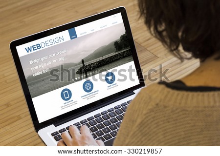 marketing online concept: marketing online on a laptop screen. Screen graphics are made up. Royalty-Free Stock Photo #330219857
