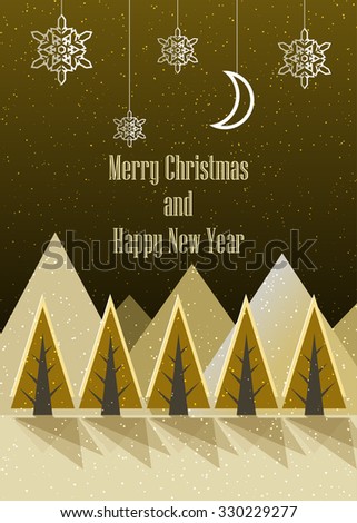 Merry Christmas and Happy New Year postcard. Winter. Vector Illustration