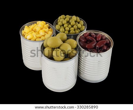 Canned food isolated on black background