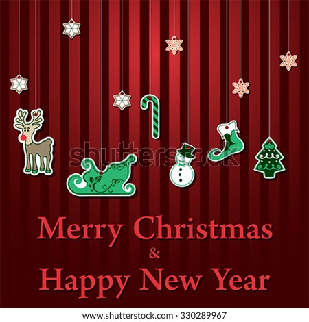 Merry Christmas and Happy New Year greeting card template, vector
