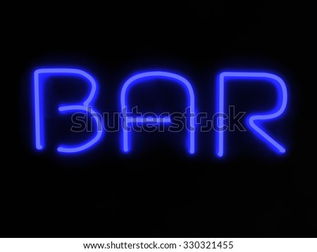3d render bar blue neon sign isolated on black background
