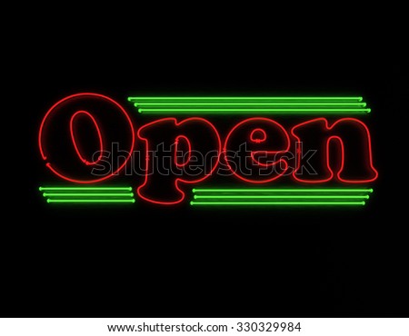 Open neon 3d render sign isolated on black background