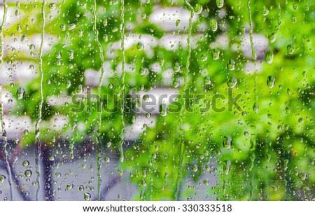 raindrops on clear glass window after raining, nature background