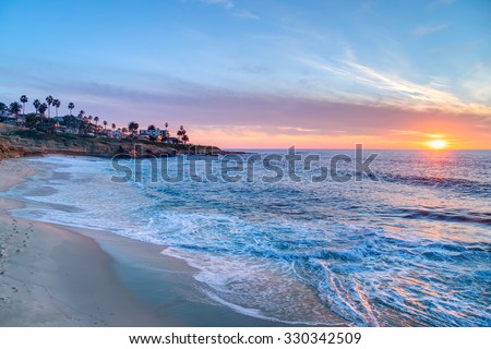 Magnificent sunset on the beach in La Jolla California Royalty-Free Stock Photo #330342509