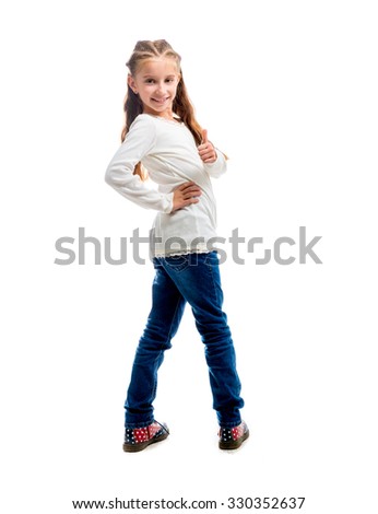 little girl with thumb up isolated on white background