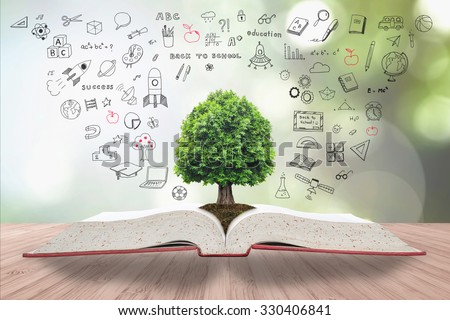 Tree of knowledge on book for sustainable education and environment concept Royalty-Free Stock Photo #330406841