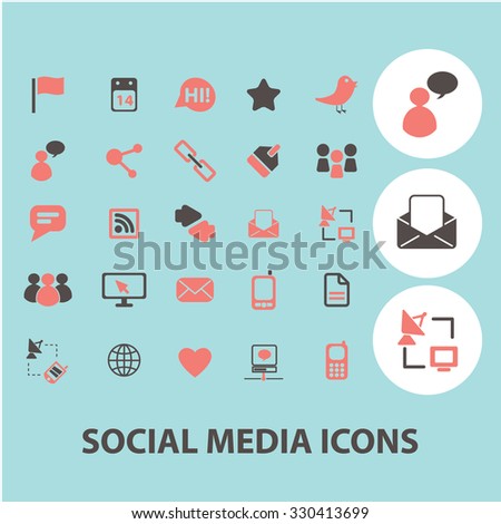 social media concept icons, symbols on background, vector