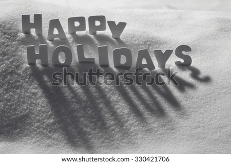 White Letters Building English Text Happy Holidays On White Snow. Snowy Landscape Or Scenery With Copy Space. Christmas Card For Seasons Greetings Or Usable As Background.