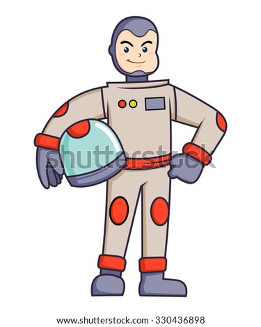 Astronaut standing and holding his helmet, vector illustration