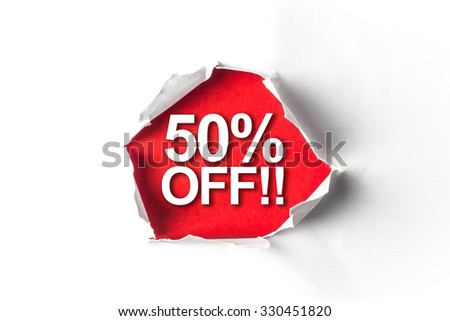 Torn paper with a word 50% Off