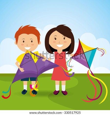 Kite flying in cloudscapes design, vector illustration graphic