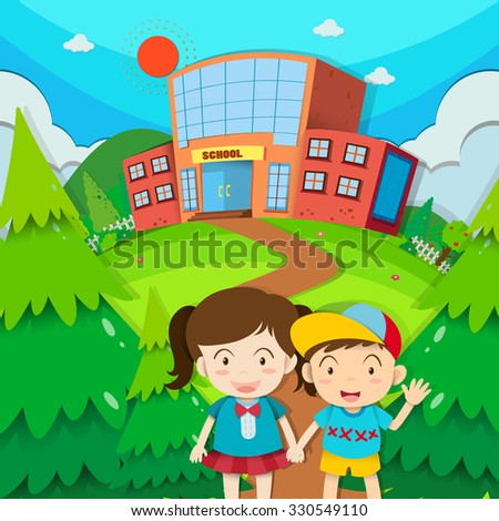 Students boy and girl at school illustration