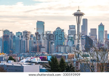 space needle in the morning light, in  Downtown Seattle ,shoot from Kerry Park viewpoint,Washington,USA.