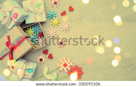 boxes with gifts, vintage style ,background with copy space