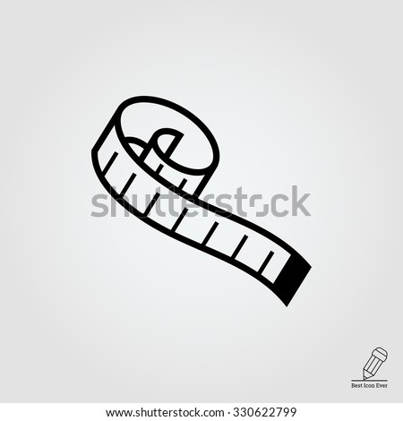 Measuring tape.  Vector icon for presentation, training, marketing, design, web. Can be used for creative template, logo, sign, craft. Isolated on white background. Vector black silhouette.  Royalty-Free Stock Photo #330622799