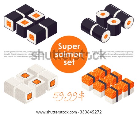 Sushi vector set isometric - super salmon