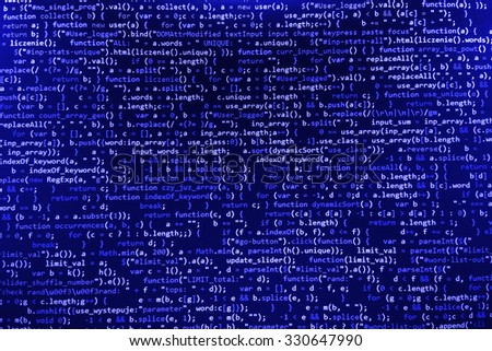 Software developer programming code. Abstract modern virtual computer script. Work of software developer programmer on desktop screen closeup. Online Internet cyberspace reality concept background. 