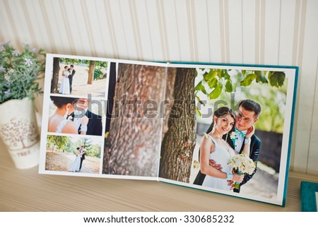 blue aqua velvet wedding photobook and album