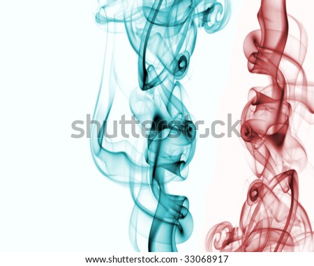 red and green smoke on white backgroud
