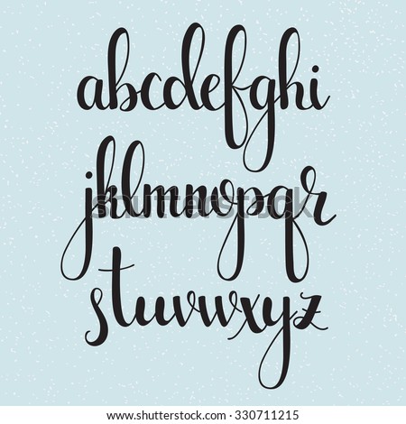 Handwritten brush style modern calligraphy cursive font. Calligraphy alphabet. Cute calligraphy letters. Isolated letters. For postcard or poster decorative graphic design.