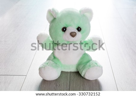 green teddy bear toy on wooden floor
