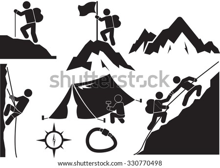trekking and camping icon set