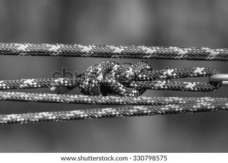 Slackline equipment . Rope. Black and white photos