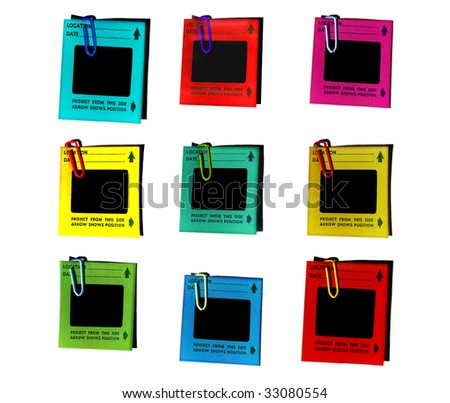 nine pined colored blank photo slides with space to write