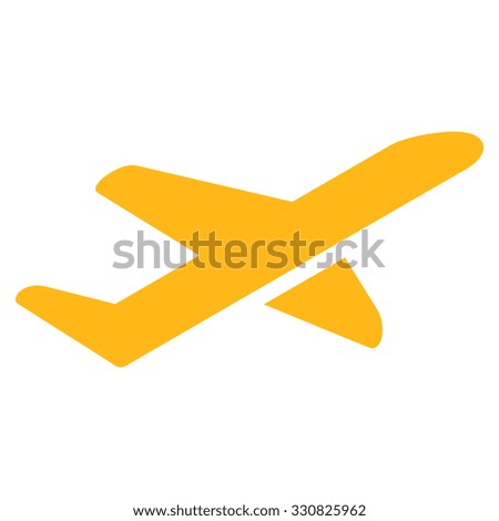 Takeoff vector icon. Style is flat yellow symbol, rounded angles, white background.