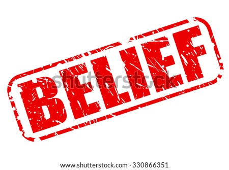 BELIEF red stamp text on white