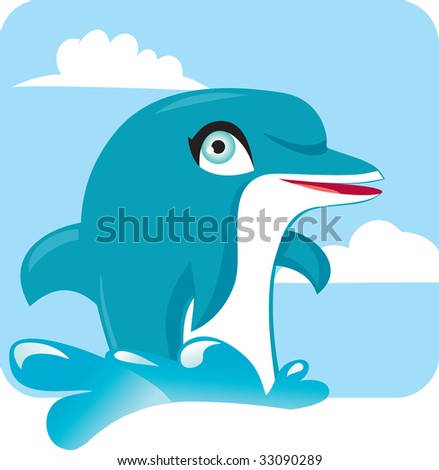 Cartoon Dolphin Swimming in the Ocean