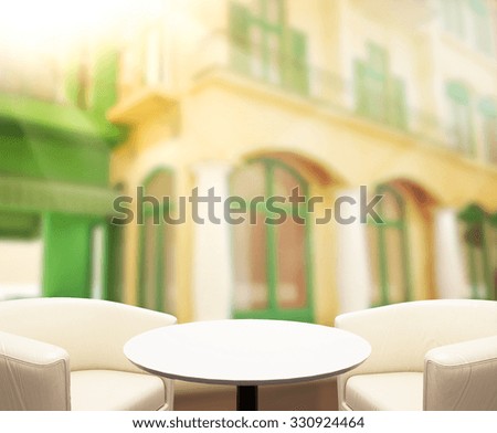 Table Top And Blur Building Of the Background