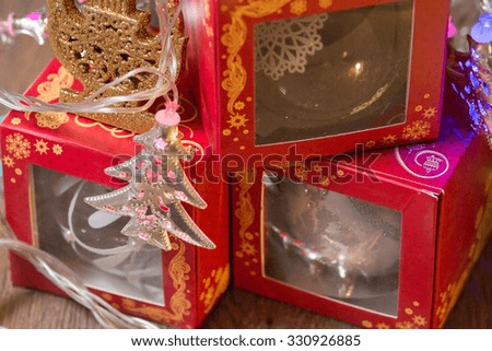 Christmas background - glass balls,  garland and gifts