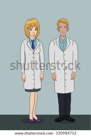 Treatment in the hospital - checkup at doctors - Team of two doctors in white coats - a full body view of a man and a woman in lab coats