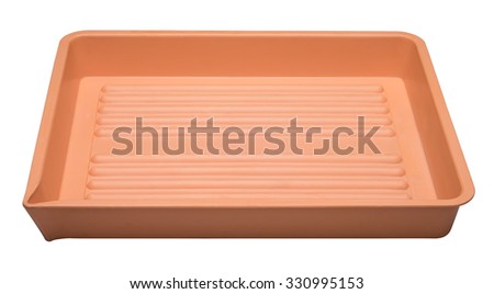 Developing tray and forceps, equipment for use with photo paper isolated on white background, front view