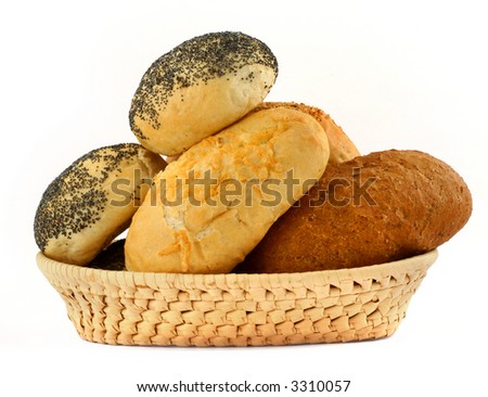 basket full of bakery isolated on white background
