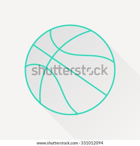 Vector green outline basketball icon on white background with long shadow 