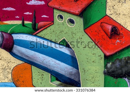 Beautiful street art of graffiti. Abstract color creative drawing fashion on the walls of the city. Urban contemporary culture. Title paint on the walls. Culture youth protest