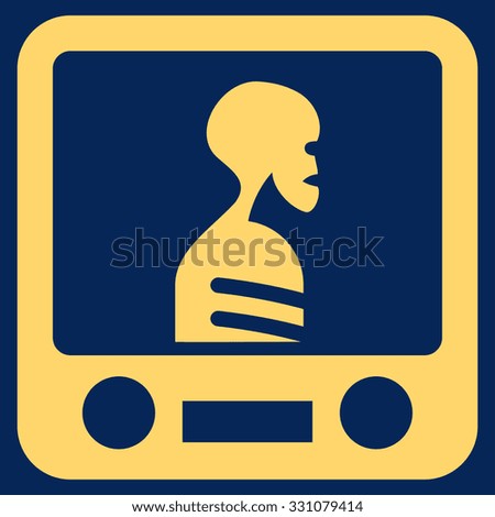 Xray Screening vector icon. Style is flat yellow symbol, rounded angles, blue background.