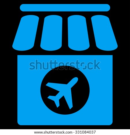 Duty Free vector icon. Style is flat blue symbol, rounded angles, black background.