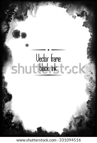 Handmade black ink frame painted by brush. Vector illustration