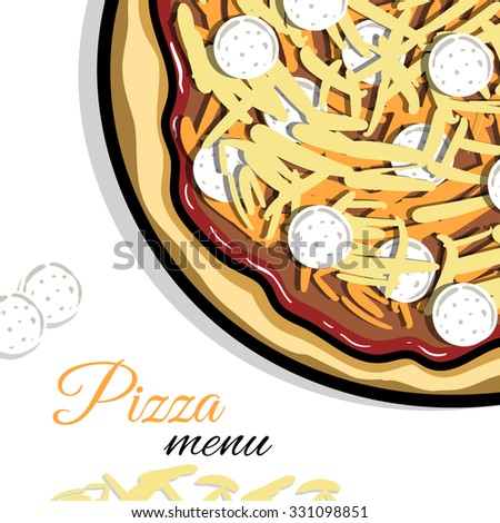 Template of menu with hand drawn pizza for pizzeria or cafe. Vector illustration