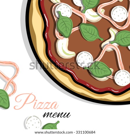 Template of menu with hand drawn pizza for pizzeria or cafe. Vector illustration