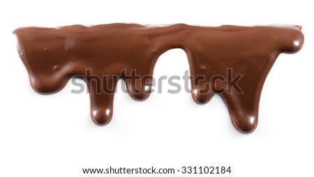 Melted chocolate is dripping. Streams isolated on white. Royalty-Free Stock Photo #331102184